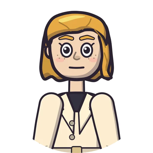 Clara, a cartoon woman with a blonde bob and a cream coat