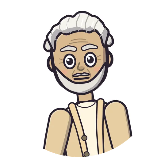 Leo, a cartoon older man with white hair and a white beard