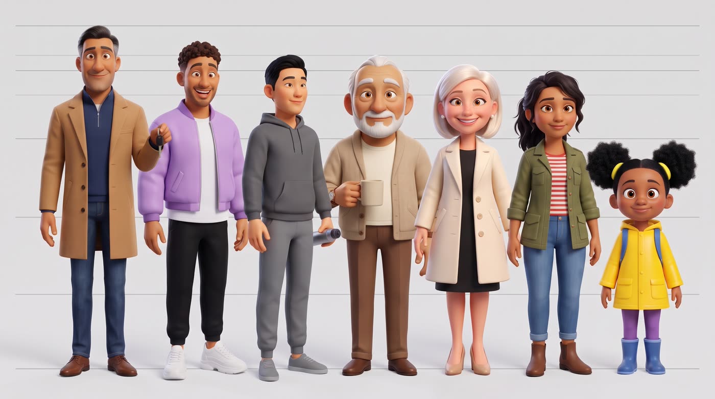 The whole family standing side by side
