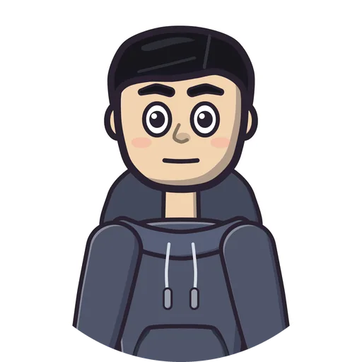 Max, a cartoon young man with short black hair and a charcoal hoodie
